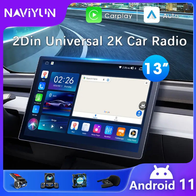 13 Polegada 2din android rádio do carro multimídia estéreo 2.5d tela de toque carplay gps wifi áudio alta fidelidade rds bt dvr autoradio android