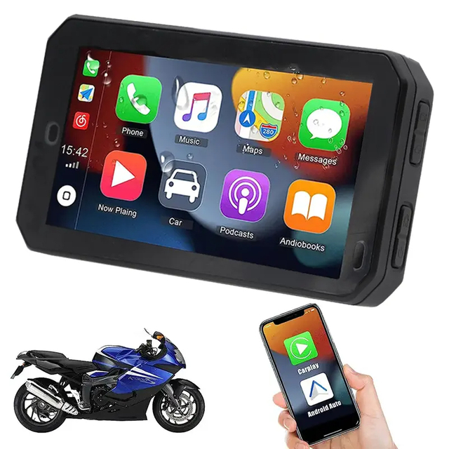 Tela carplay de 5 polegadas touch à prova d'água para motocicleta, gps, monitor carplay, android, bt, sem fio, motor carplay, navegação gps para bicicleta